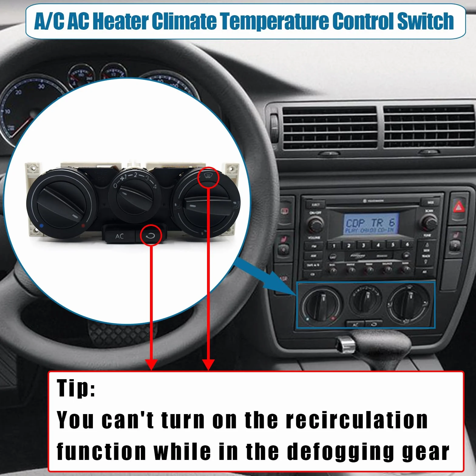 VW012 Calentador Climatizador Control Módulo A/C Control Panel Apto para VW Bo.ra Golf Lupo Polo Passat B5 Skoda Octavia 1997 1998 1999 2000 2001 2002 2003 2004 2005 2006 2007 2008 2009 2010