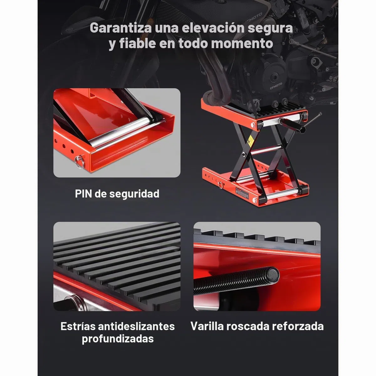 VEVOR Gato de Tijera para Motocicleta, Carga 544 kg, Rango de Altura 105 a 380 mm, Acero Resistente, con Trinquete y Manivela para Vehículos Todo Terreno y Motos Cross, 420 x 240 x (105-380) mm