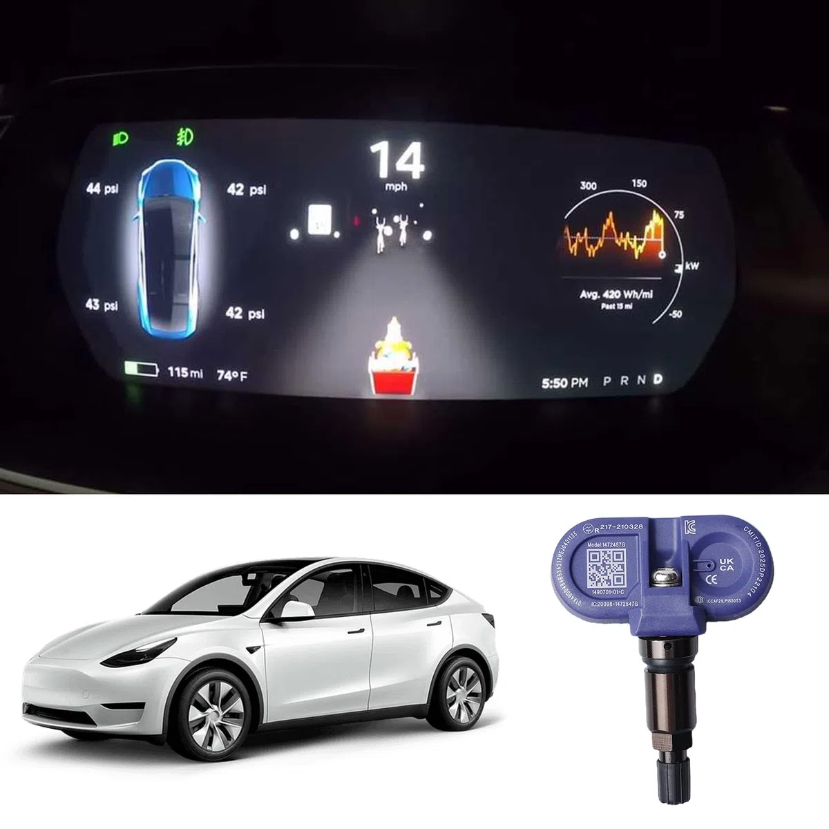 Sensor de presión de neumáticos Bluetooth TPMS para Tesla, TPMS sistema de control de presión de neumáticos compatible con el modelo 3 X Y, sensor de repuesto, fácil instalación (1 unidad)