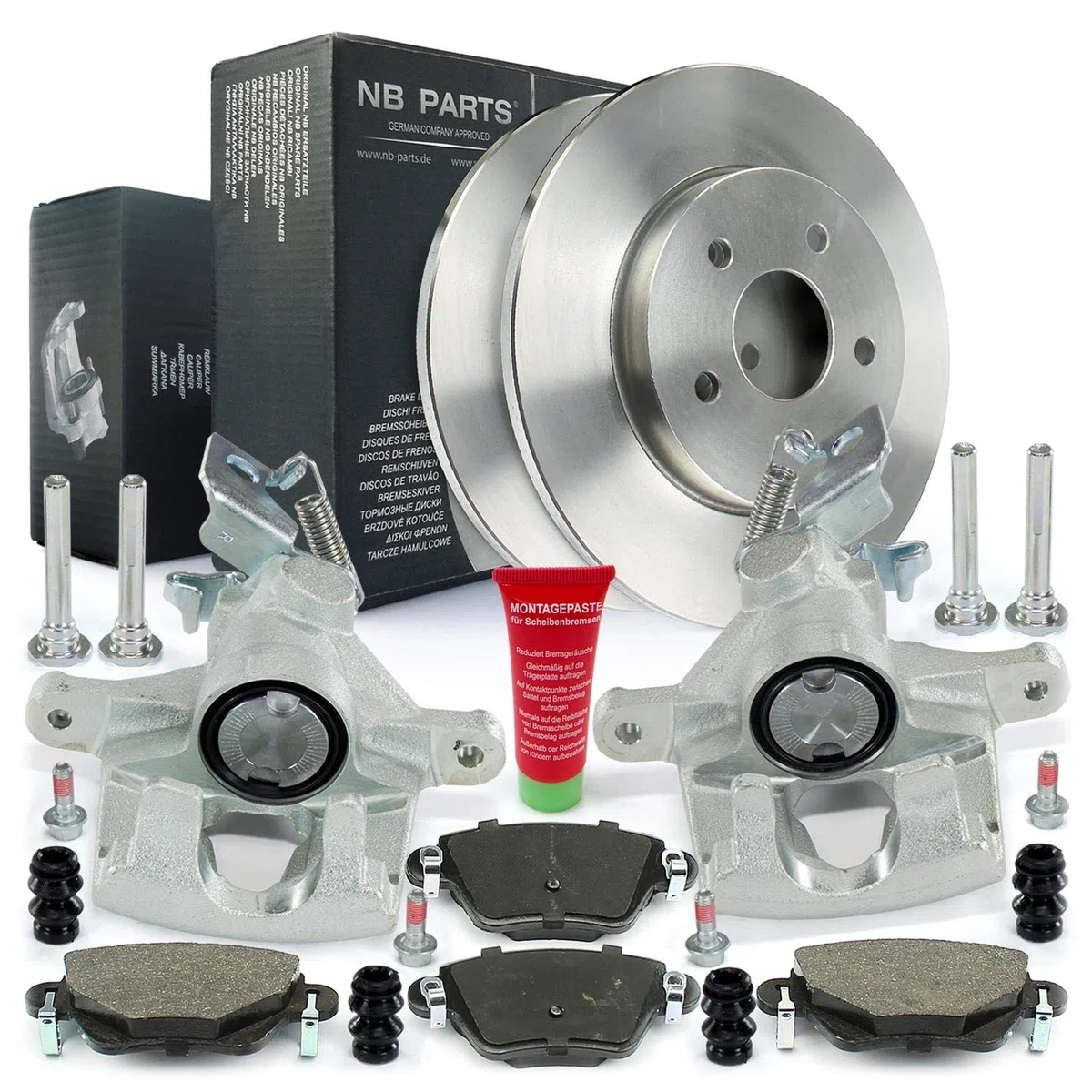 NB PARTS Discos de freno y pastillas de freno 2x pinza de freno trasera compatible con Ford Mondeo III hasta año modelo 08.04