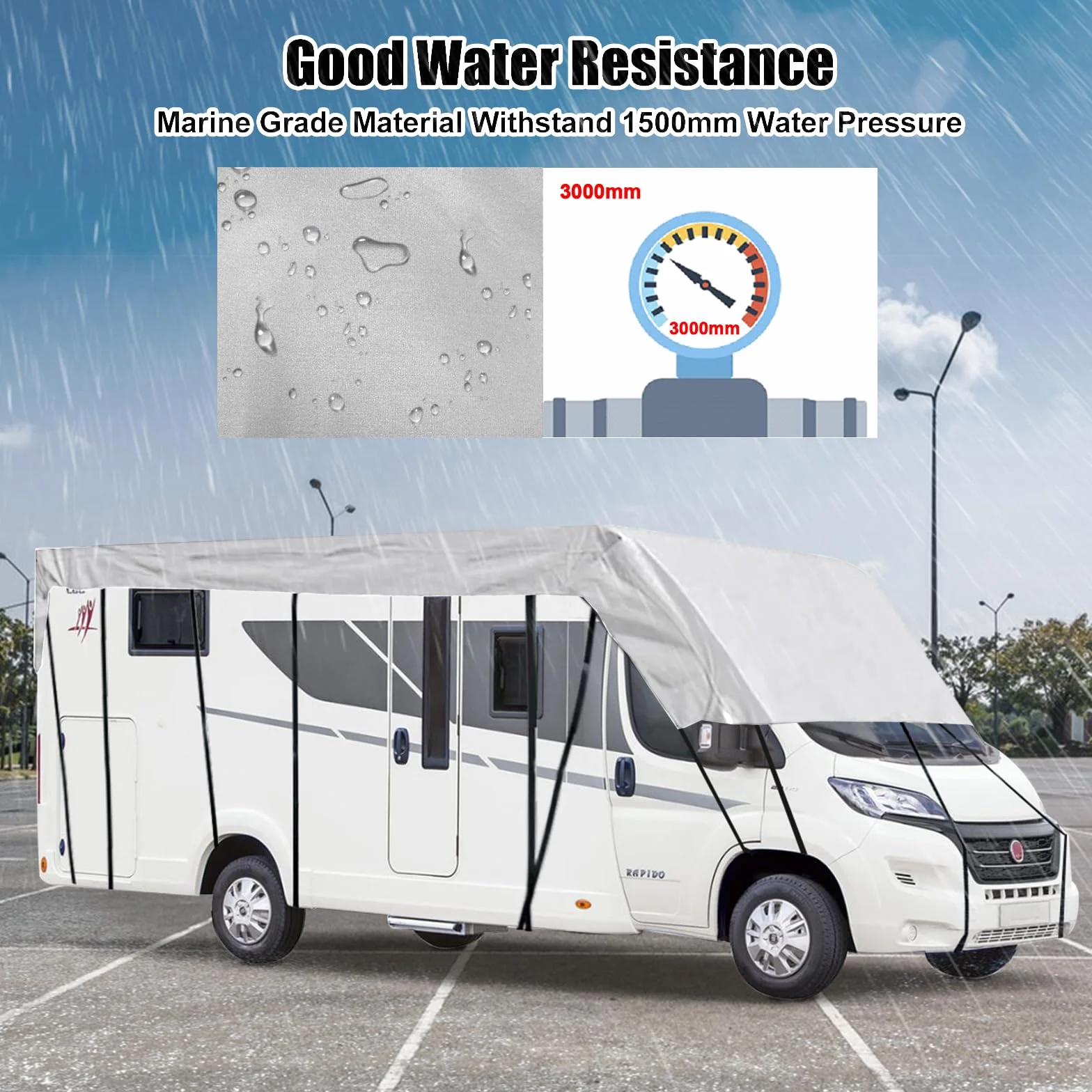 Funda de techo de protección para camping coche, 210D impermeable lona de caravana 8,5 x 3 metros/28 x 10 pies, lona de protección de techo para caravanas (8,5 x 3 m/334 x 118 pulgadas)