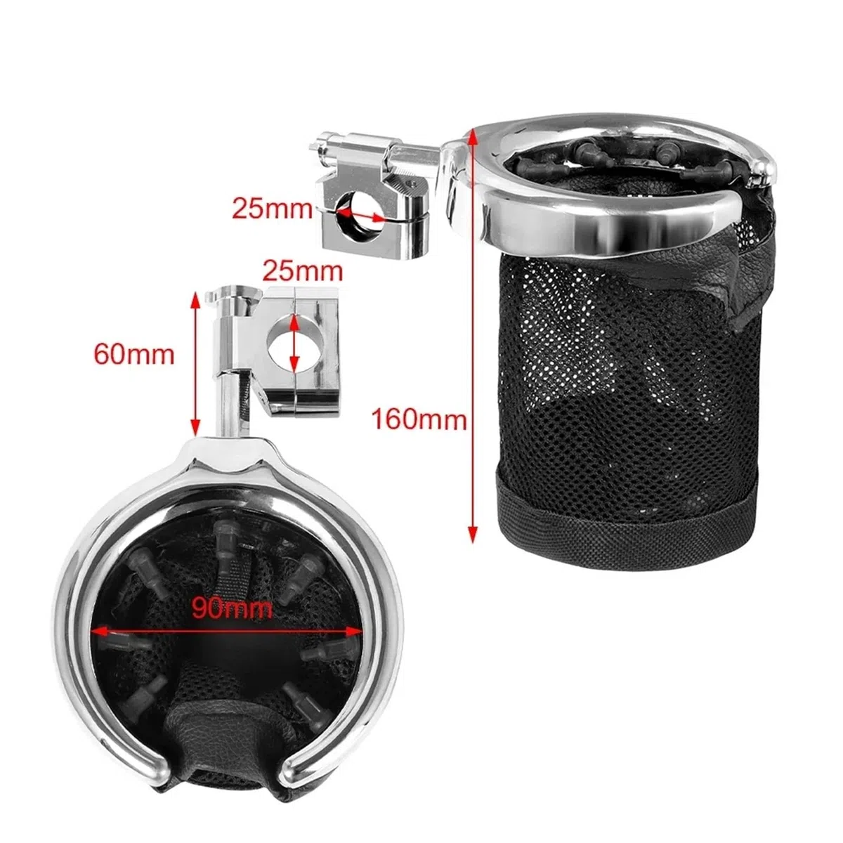 Soporte para vasos de moto Portavasos cromado para manillar de motocicleta Compatible con Harley Sportster Fatboy Dyna Softail Touring Road King (25 mm/22 mm) Soporte para bebidas de moto(Chrome 25mm)