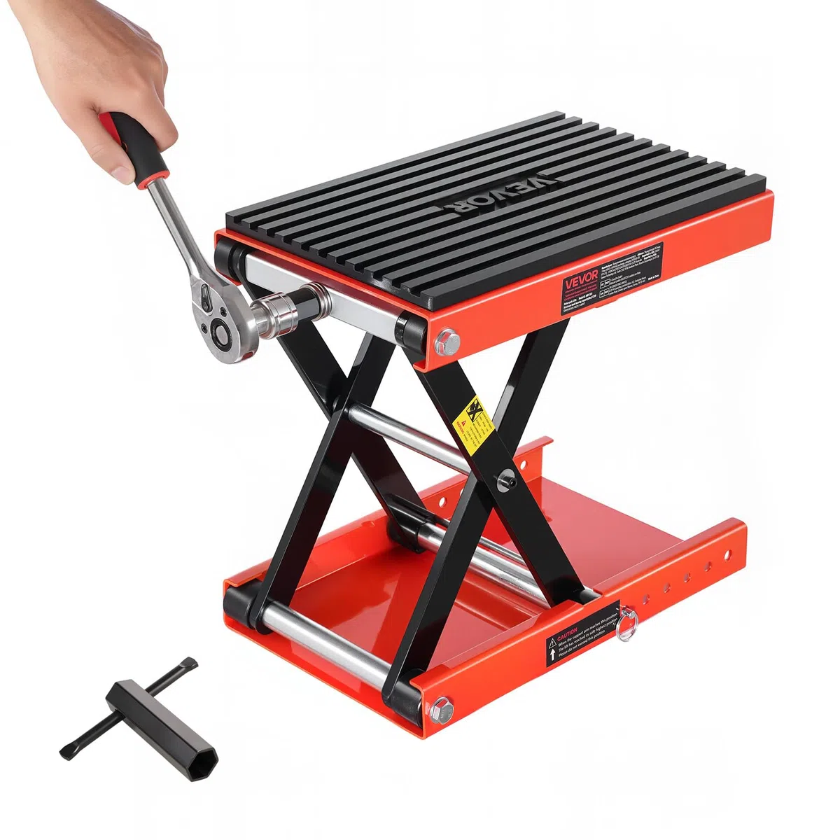 VEVOR Gato de Tijera para Motocicleta, Carga 544 kg, Rango de Altura 105 a 380 mm, Acero Resistente, con Trinquete y Manivela para Vehículos Todo Terreno y Motos Cross, 420 x 240 x (105-380) mm