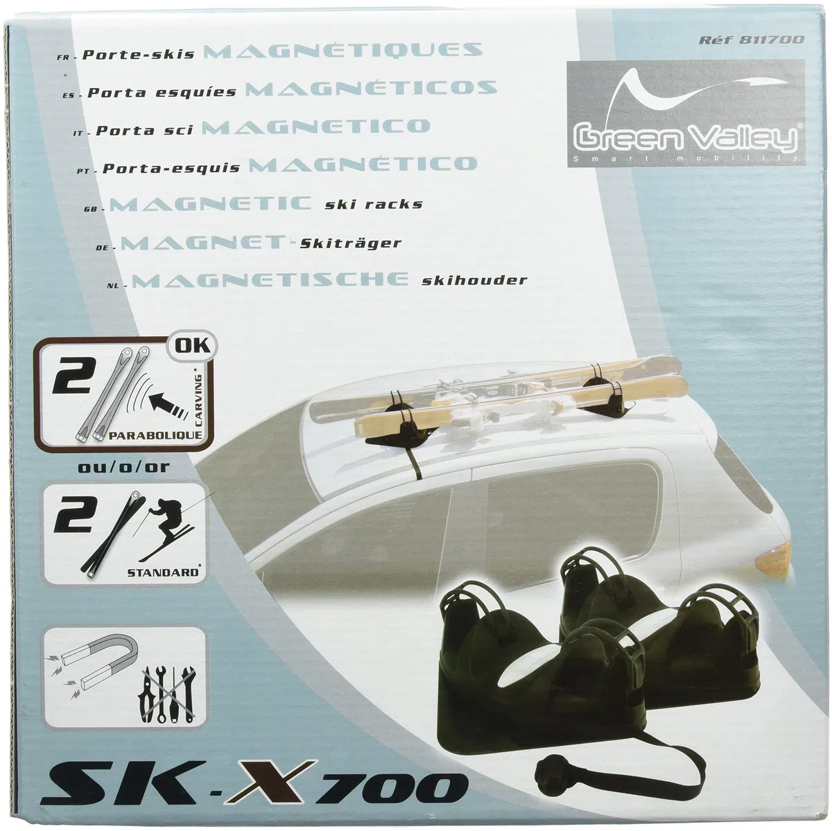 Green Valley Coche de esquí Carrier Rack magnético para la mayoría de vehículos x2 Pares de esquís Roof Mount