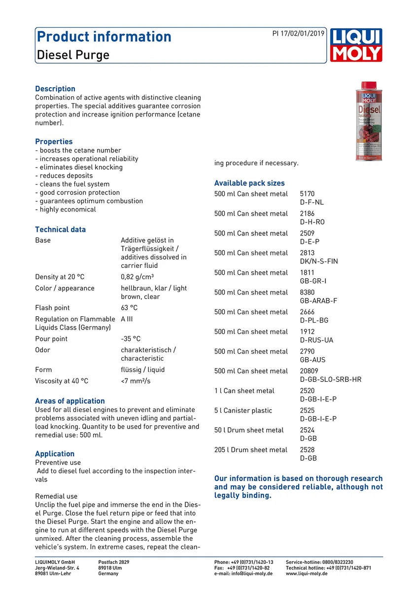 Liqui Moly 1682525 (1) Limpiador De Inyección Diésel 5L