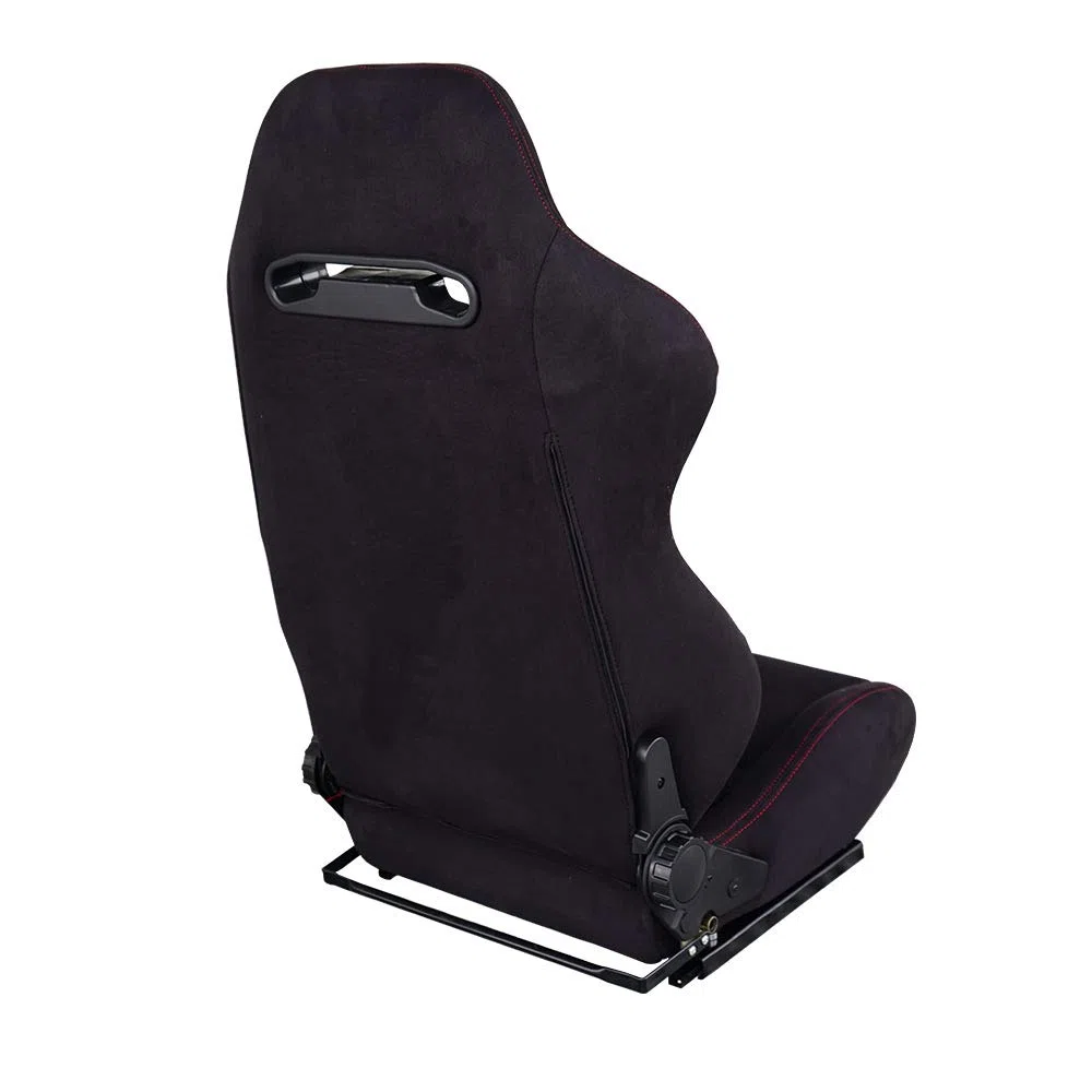 Simoni Racing Asiento Deportivo Miky Tela Negra + Costuras Rojas - Respaldo de doble ajuste reclinable - Corredera incluyendo