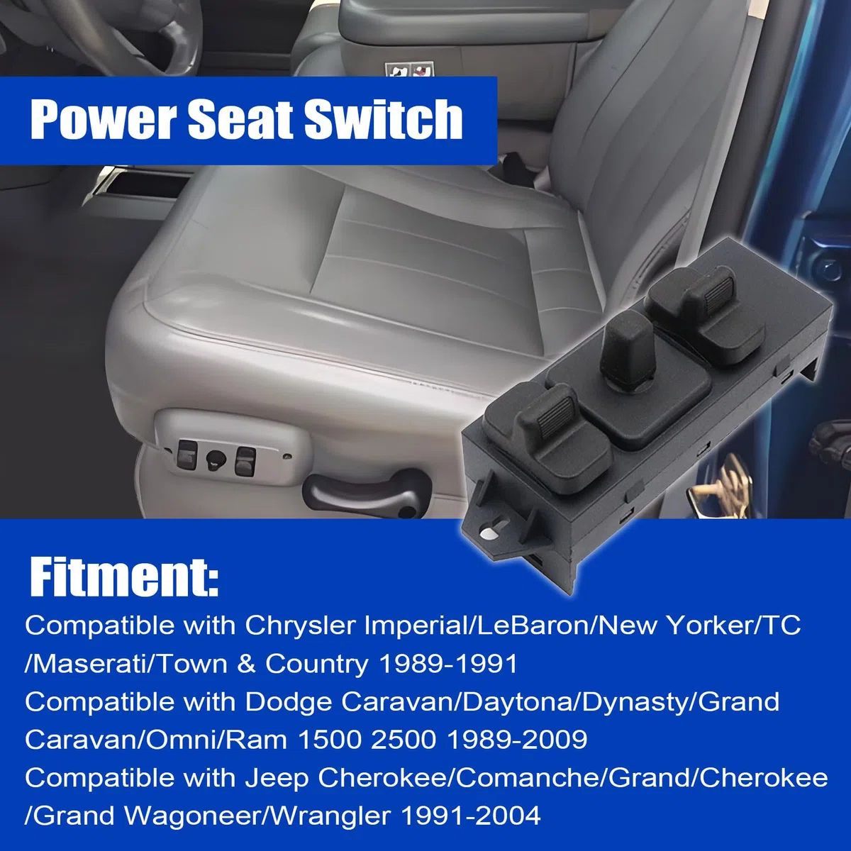 FZJDSD Interruptor de asiento eléctrico del lado del conductor delantero compatible con Chrysler compatible con Dodge Ram compatible con Jeep 1990-2009 Reemplaza 4373666AA