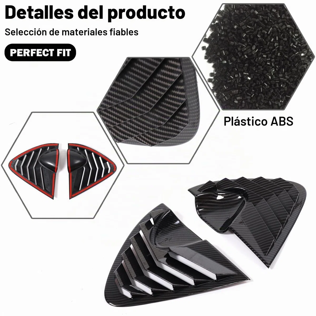 Decoración de ventana triangular para puerta de vidrio lateral trasera de coche con persiana de louvers ABS para SEAT Leon MK2 2008-2012 (patrón de fibra de carbono)