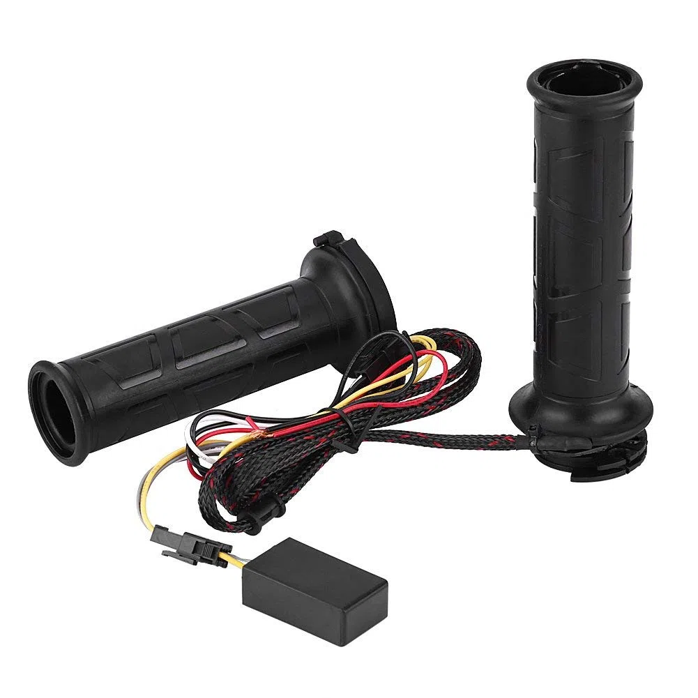 EVGATSAUTO Empuñaduras eléctricas calientes, 1 par de 22 mm (7/8 pulgadas) de potencia ajustable (12 W-24 W) Empuñaduras eléctricas calefactadas Manillar caliente caliente para motocicleta Negro