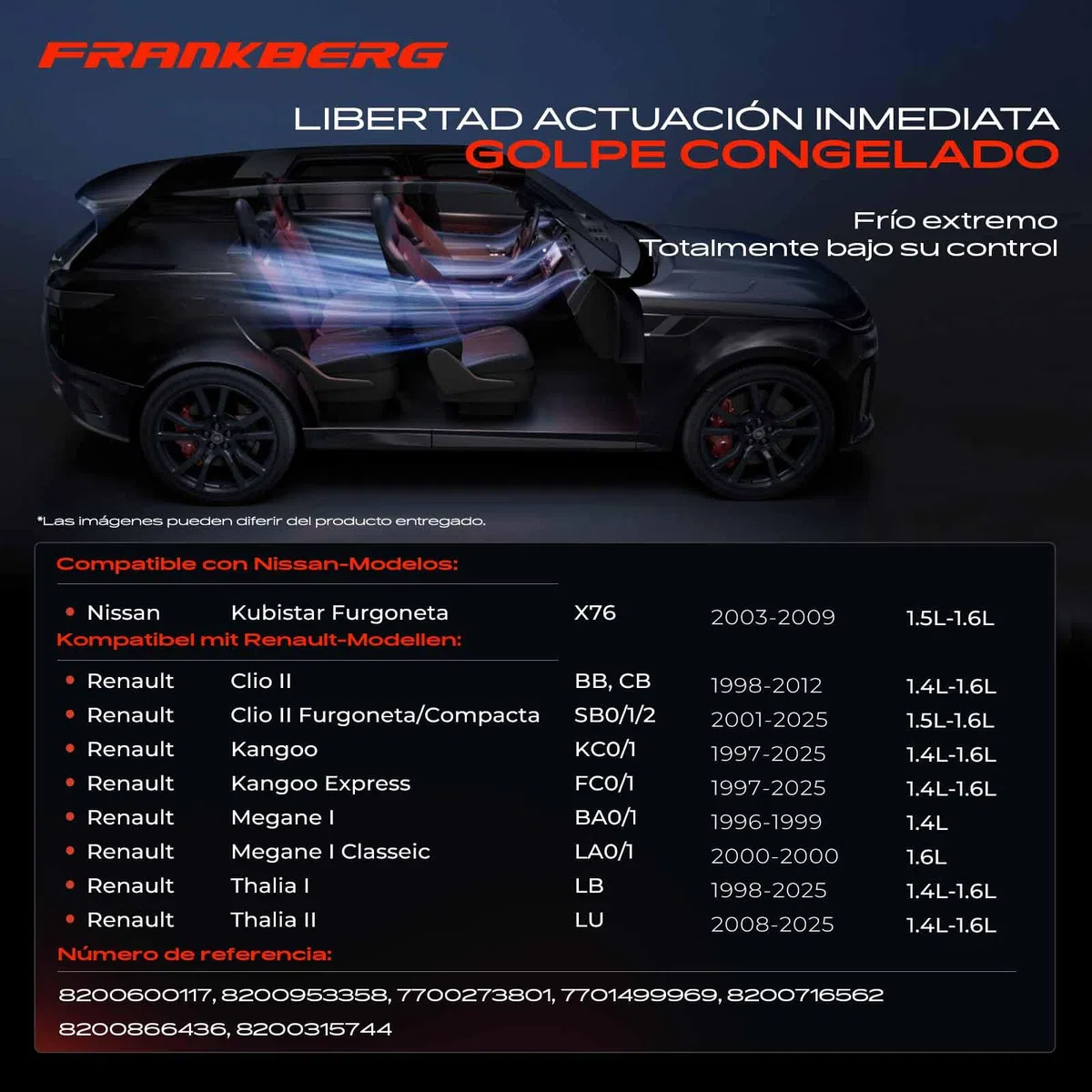 Frankberg Compresor de aire acondicionado con embrague Compatible con Clio II BB CB M.e.g.a.n.e I BA0/1 Kangoo KC0/1 Kangoo Express FC0/1 Replace# 8200315744incl. aceite premezclado