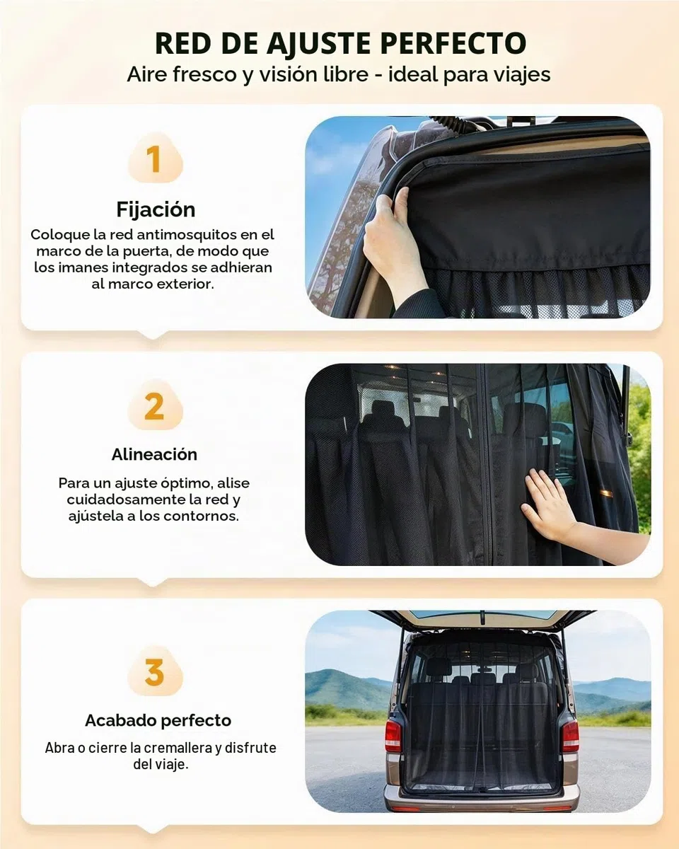 Mosquitera para VW T5 T6, puerta trasera 155 * 170 cm | Con cremallera y imanes para protección solar y contra el polvo | Ideal para camping, pernoctar en el coche y ventilación en viajes