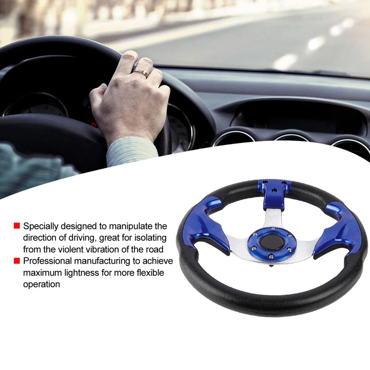 13in 320mm Volante Universal PU Cuero Coche Sport Racing Drift Volante Azul