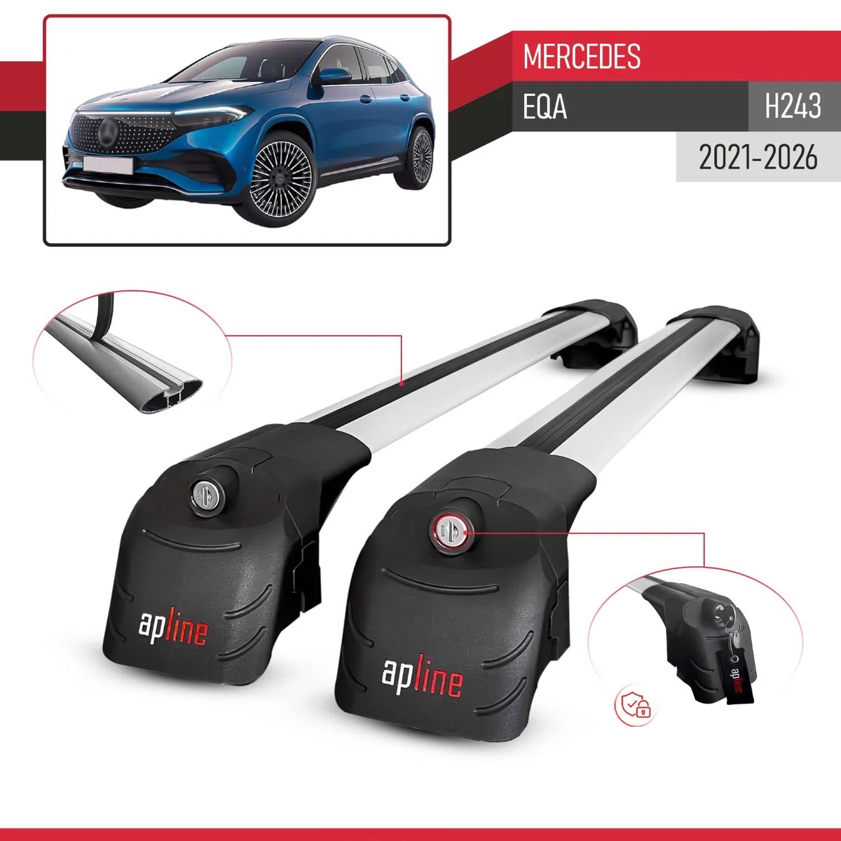 Compatible con Mercedes EQA (H243) 2021-2026 Modelo Ace-2 Barra de Techo Auto Portaequipajes Barras Transversales Gris Aluminio 2 Barras