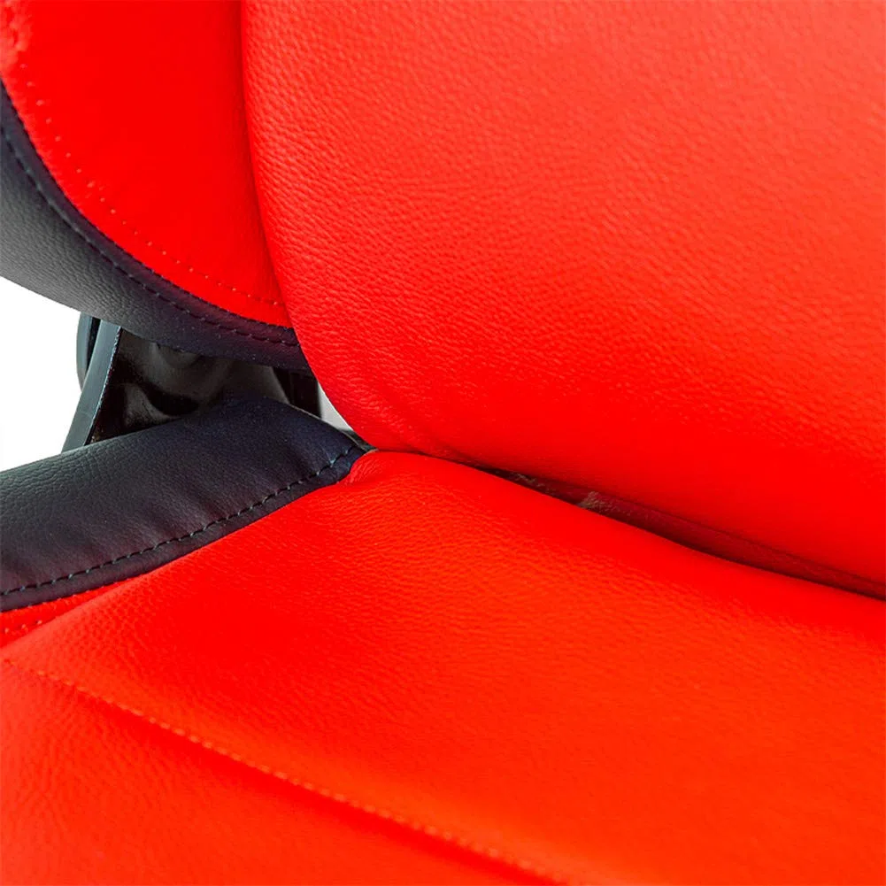 AUTO-STYLE Asiento Deportivo 'Eco' - Cuero Artificial Negro/Rojo - Respaldo Ajustable en el Lado Derecho - incl. Correderas