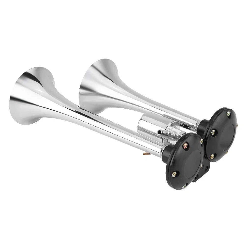 Bocina de Aire para Camión, 150db, 12v/24v, Doble Trompeta, Zinc Cromado, Negro, para Camión Tren Auto Van Barco