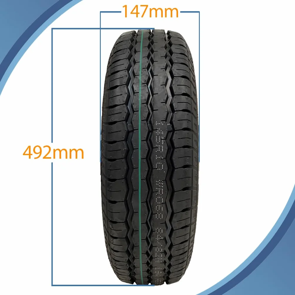 Parnells, 2 Ruedas de Remolque sin Cámara de 10 Pulgadas, Neumático Radial Wanda 145r10 y Llantas de Acero, PCD de 4 Espárragos de 4", Alta Velocidad, Legal en Carretera 84/82n, Diámetro Total 492 mm