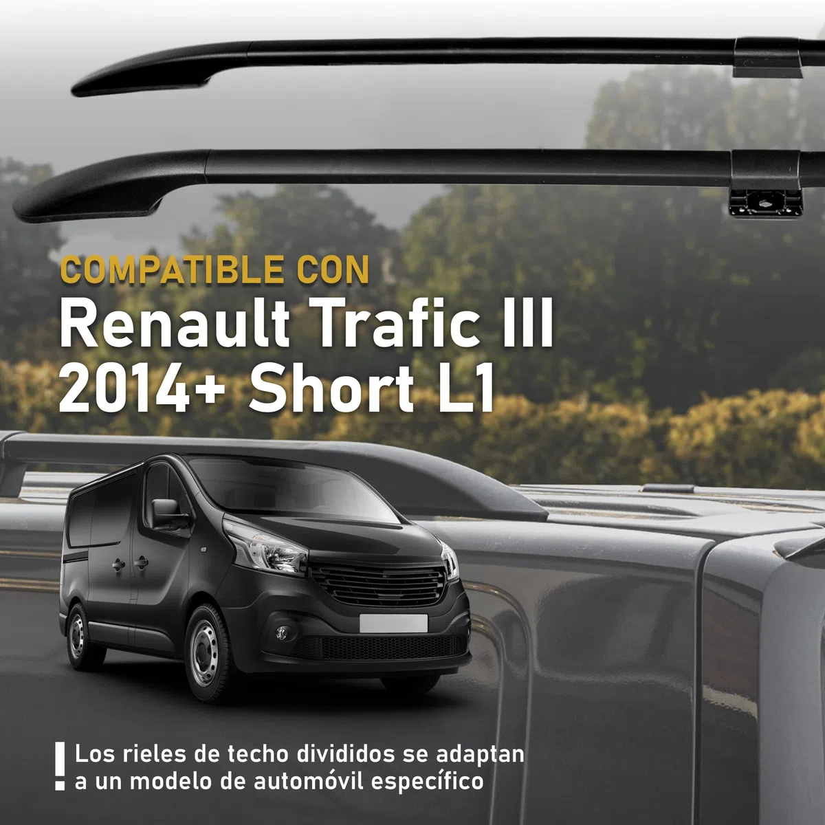 CHROMEMASTER | Compatible con Renault Trafic 3 Short L1 2014+ | Barras Portaequipajes, Rieles de Techo; Se Utilizan para el Montaje de Portaequipajes de Techo, Cajas de Techo o Portabicicletas