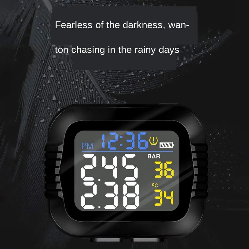 de Monitoreo de PresióN de NeumáTicos en Tiempo Real para Motocicletas a de Agua Pantalla LCD InaláMbrica Sensor Externo TPMS