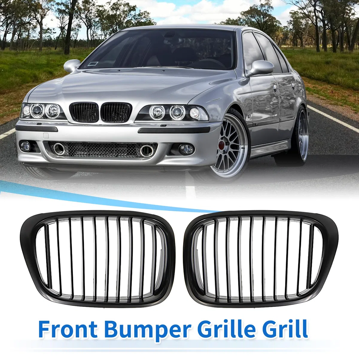sourcing map Parrilla de rejilla de riñón delantera negra mate para 1997-2003 E39 5 Series 525i 528i 530i 540i M5