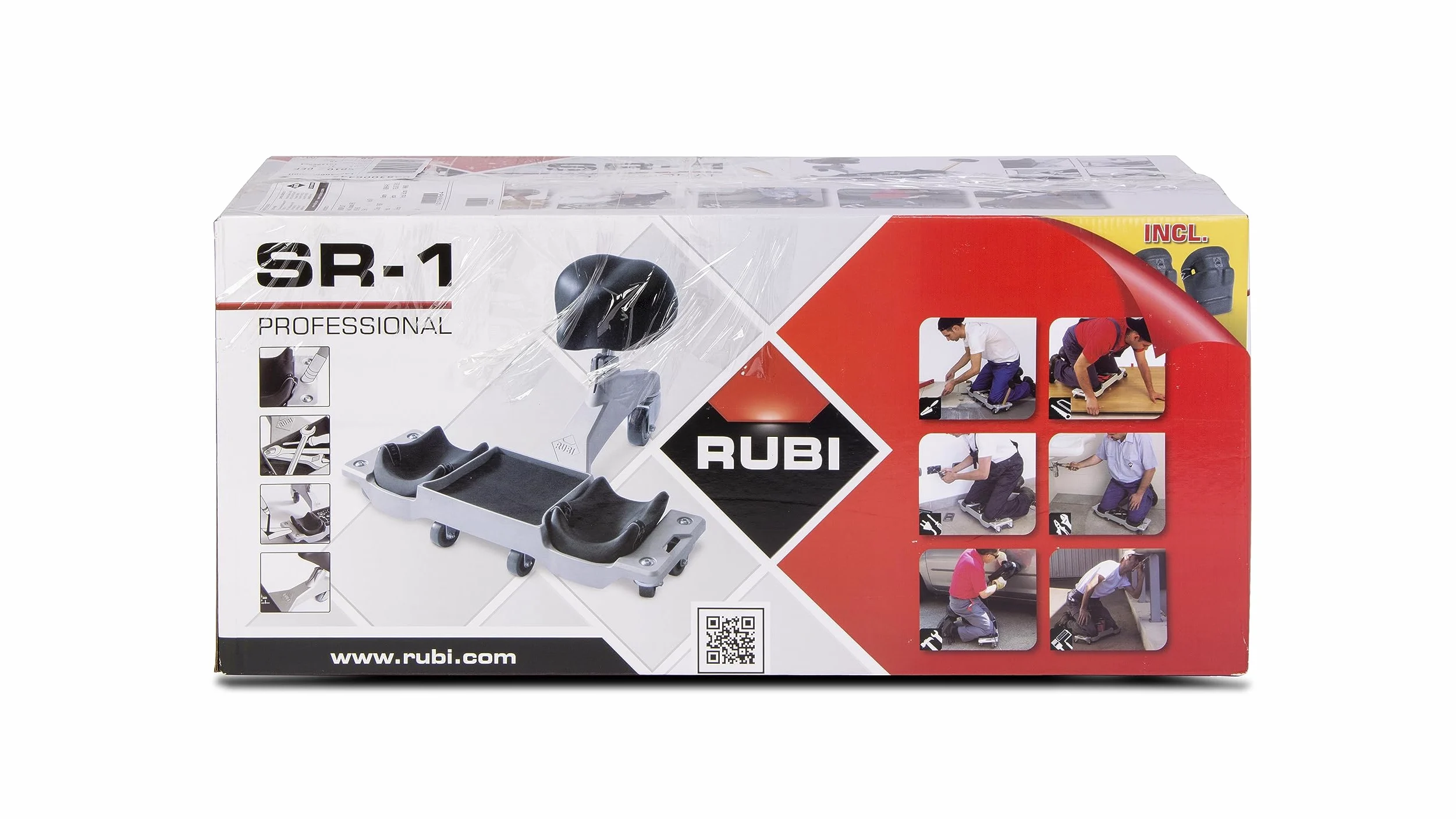 RUBI | Asiento Ergonómico Profesional SR-1 con Ruedas | Equipamiento de Seguridad Protección con Rodilleras Substituibles | Chasis Aluminio, Alta Resistencia y Estabilidad