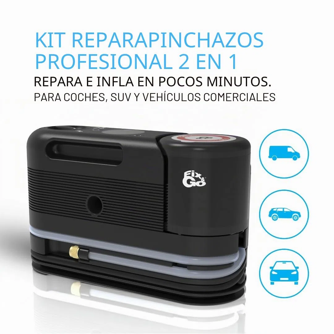 Fix&Go Sensor - Kit de reparación de neumáticos de coche con compresor de aire portátil de 12 V - Sistema de control electrónico de sellante - Compatible con TPMS - para coches, SUV y vehículos