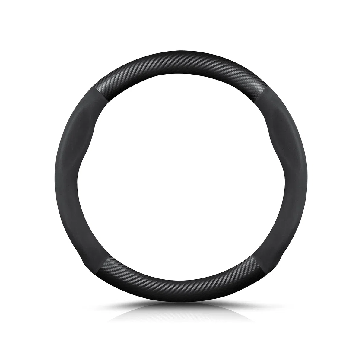 Ergocar Forma Redonda Fibra de Carbono y Cuero PU de Microfibra Funda Volante Coche Antideslizante Accesorios Coche Transpirable Estilo Deportivo para diámetro 38cm （15 "）-Negro
