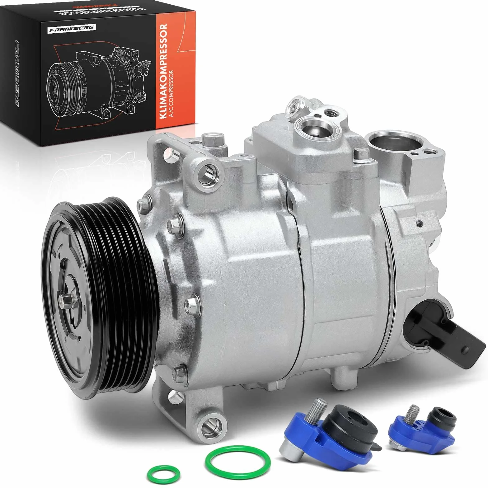 Frankberg Compresor de aire acondicionado con embrague Compatible con A4 8EC B7 8K2 B8 8KH B8 8ED B7 8K5 B8 8H7 8HE Exeo 3R2 3R5 A6 4F2 C6 4F5 C6 A5 8T3 8F7 8TA 4F0260805AAincl. aceite premezclado