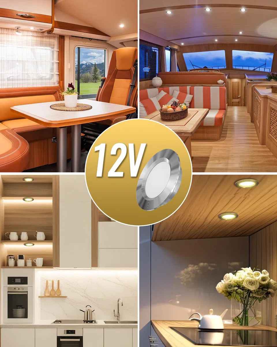 Luxvista Focos LED Interior Techo 12V, 3.5W Regulable Ojos de Buey LED Luz Calida 3000K Foco Empotrable LED de Techo Ultrafino Agujero 58-60mm para Caravana Barco Camper Armarios (3-Unidades