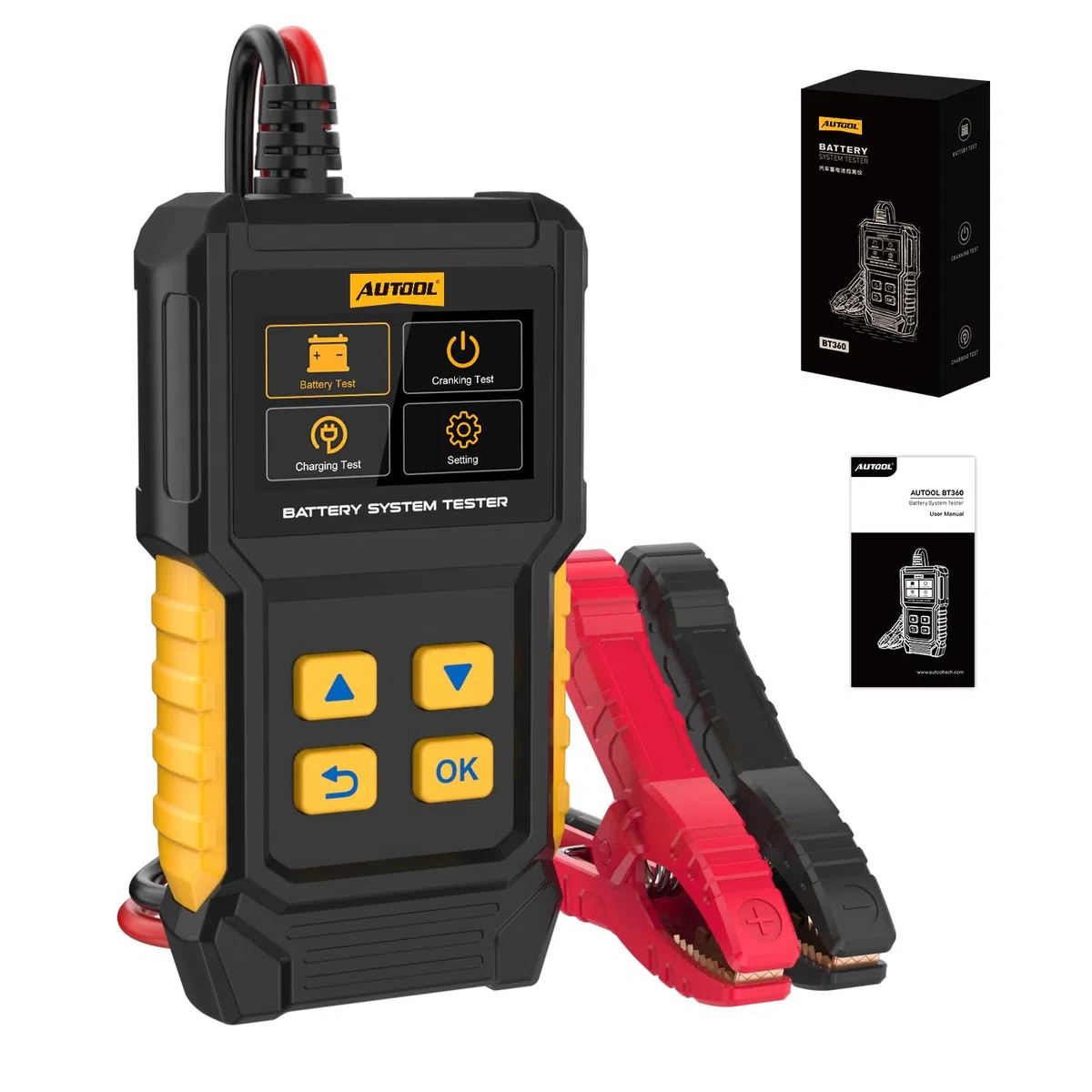 AUTOOL BT360 Comprobador de batería de coche 12 V 24 V 30 – 2000 CCA probador de batería de coche, analizador de sistema de carga y arranque para coches, motos, camiones, barcos, todoterrenos