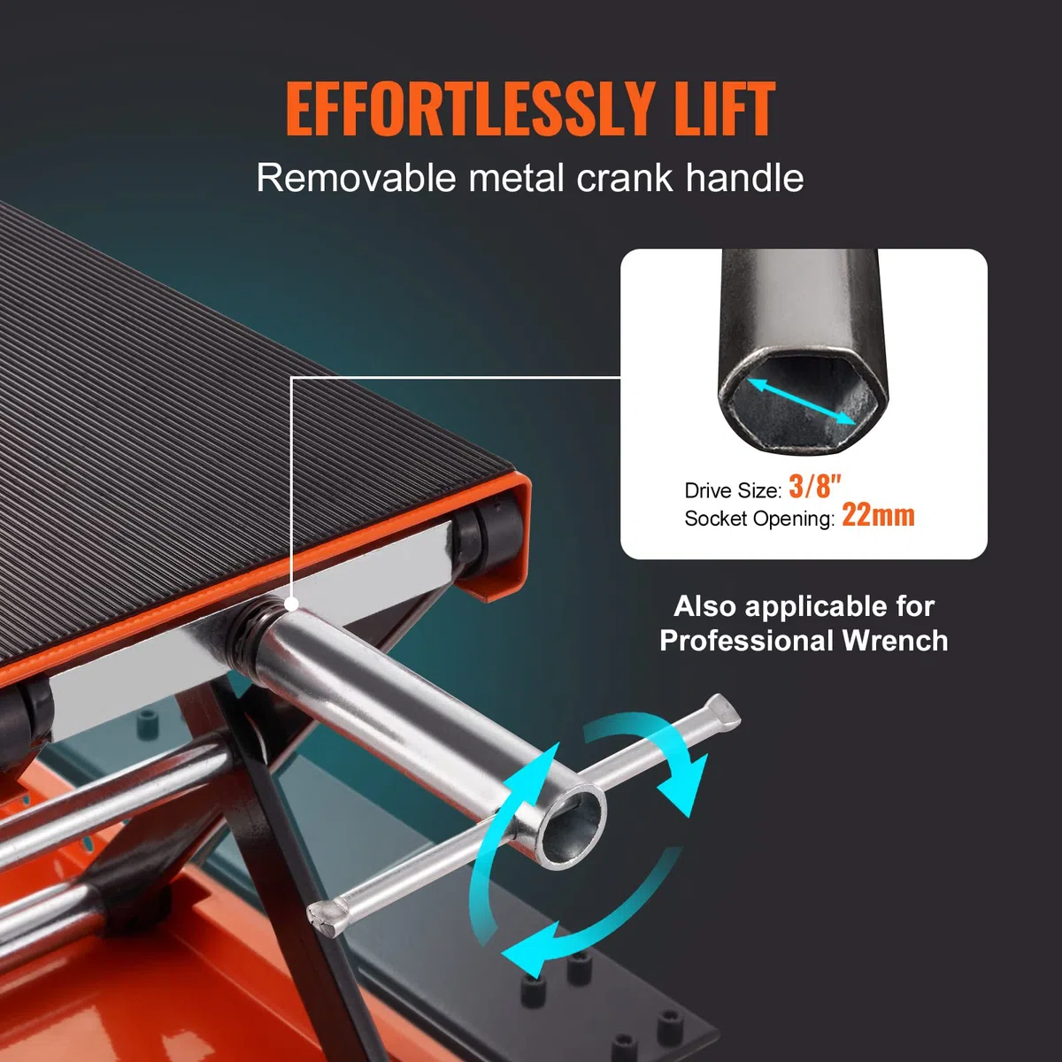 VEVOR Gato de Tijera para Moto Capacidad de 500 kg Elevador de Motocicletas Altura de Elevación 12-39 cm Elevador de Tijera de Acero Plataforma Antideslizante de 37x23 cm para Taller de Mantenimiento