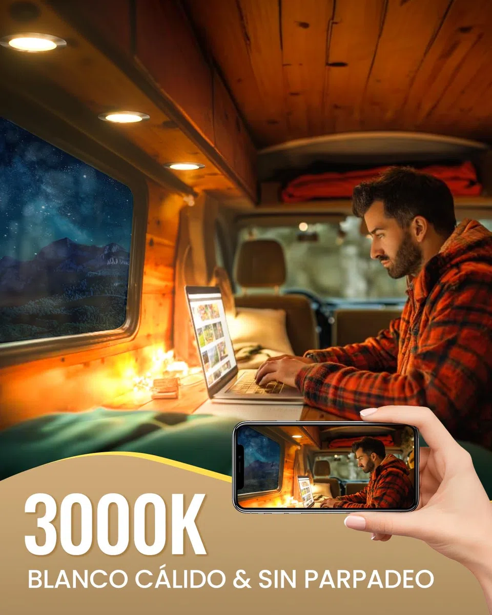 Luxvista Focos LED Interior Techo 12V, 3.5W Regulable Ojos de Buey LED Luz Calida 3000K Foco Empotrable LED de Techo Ultrafino Agujero 58-60mm para Caravana Barco Camper Armarios (3-Unidades