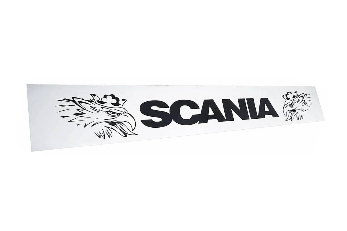 Faldilla faldón de guardabarro Trasero Largo Apto para camión y Remolque Scania con inscripción de Goma Blanca Flexible y Resistente 240 x 35 cm