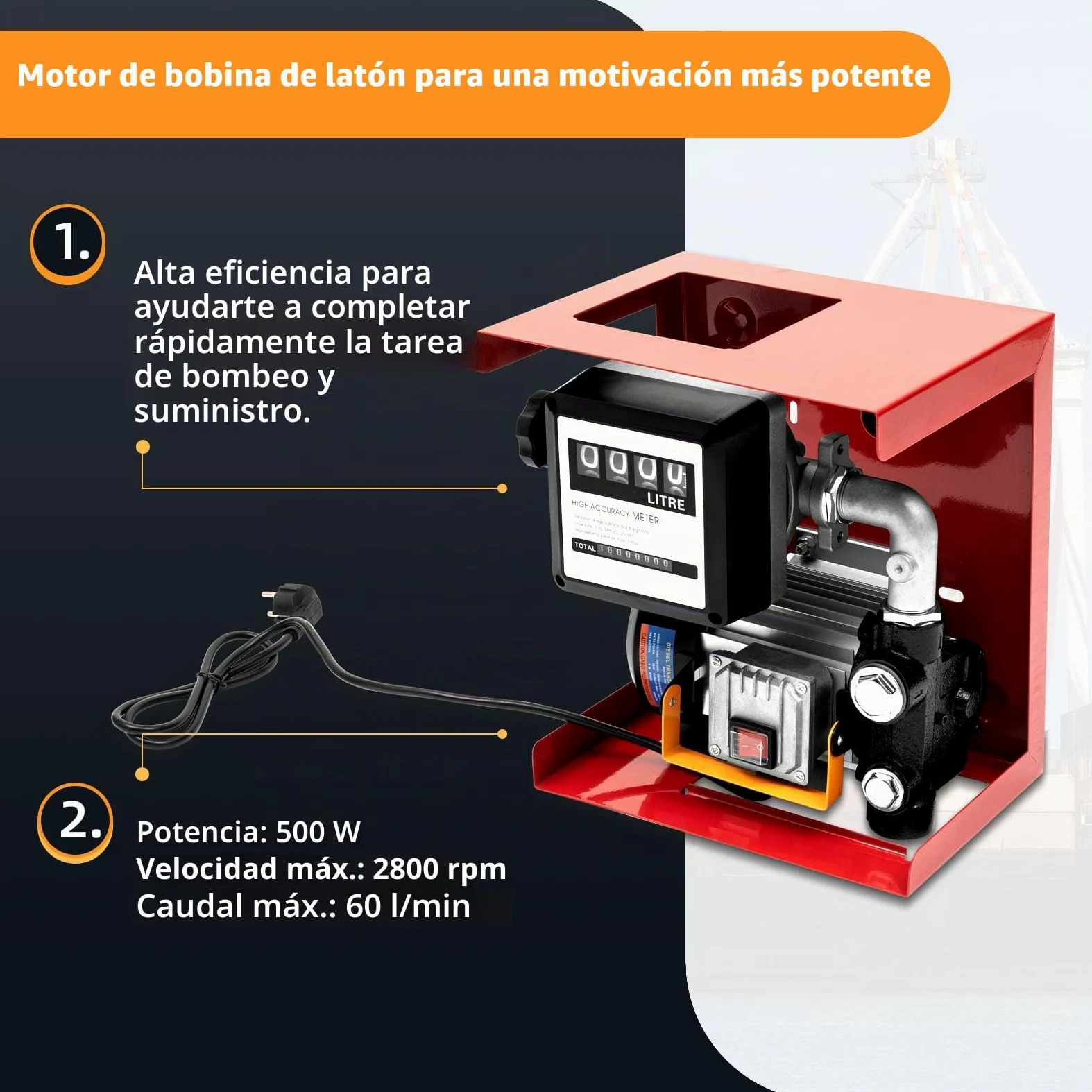Bomba diésel autocebante de 550 W, biodiésel, bomba de aceite para calefacción con pistola y 2 mangueras, 60 l/min, 220 V