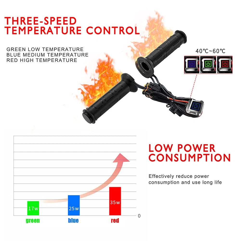 Empuñaduras de motocicleta con calefacción eléctrica para manillar ATV de 22 mm de diámetro, empuñaduras de manillar con termostato inteligente uniVe/r*sal, color negro