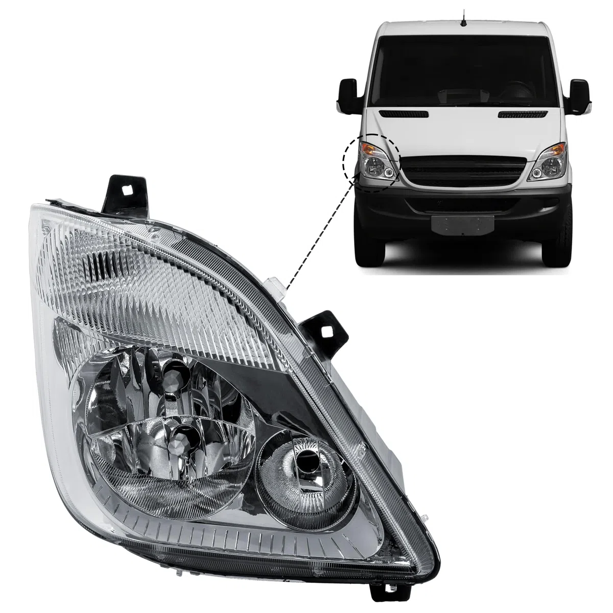 LONGLING Faros delanteros derechos con motor sin antinieblas para Mercedes Sprinter W906 2006-2013