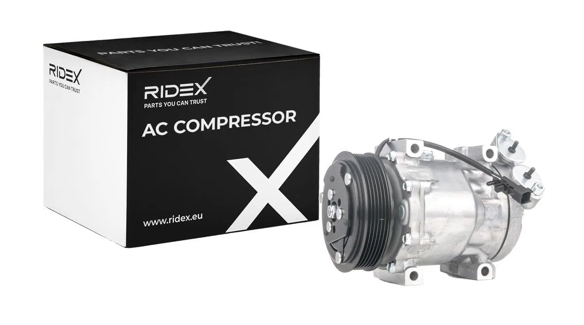 RIDEX 447K0102 Compresor aire acondicionado con aceite de compresor PAG con acoplamiento magnético con diodo Compatible con VOLVO V50 545
