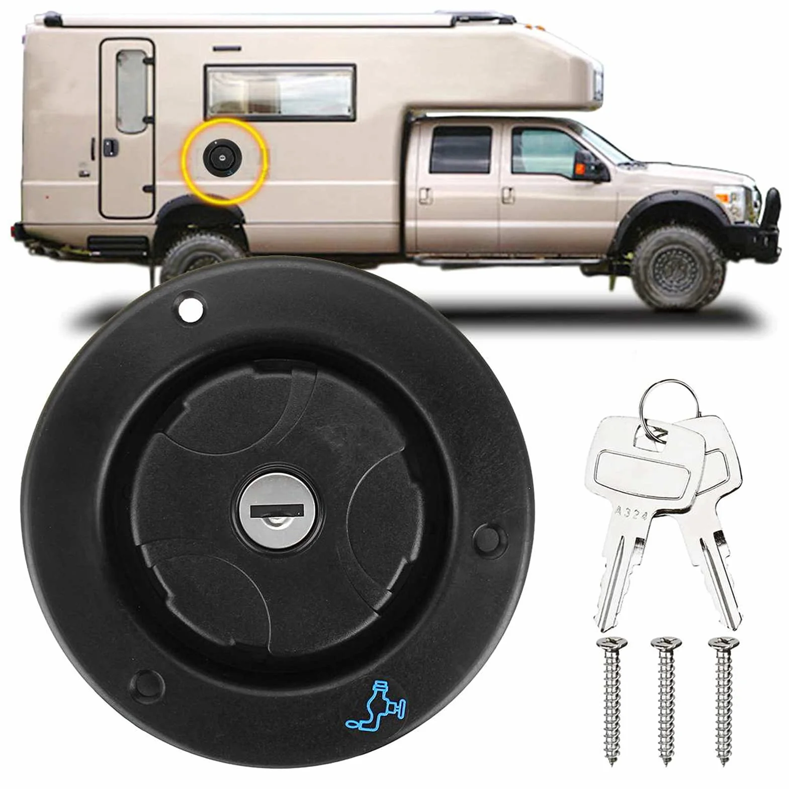 Llenado de agua RV, tapa de llenado de agua con cerradura Puerto de llenado de agua Entrada de agua por gravedad con 2 llaves para caravana RV para autocaravana