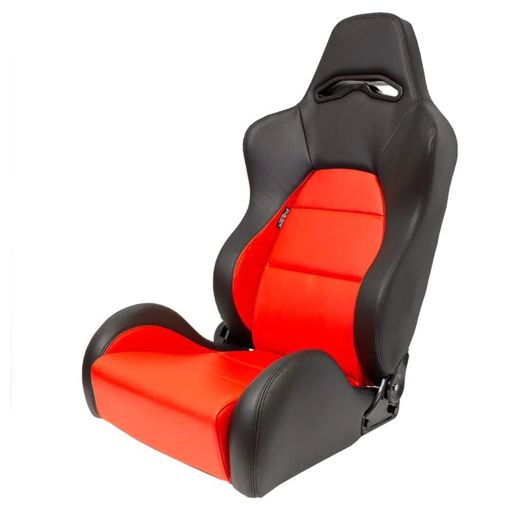 AUTO-STYLE Asiento Deportivo 'Eco' - Cuero Artificial Negro/Rojo - Respaldo Ajustable en el Lado Derecho - incl. Correderas