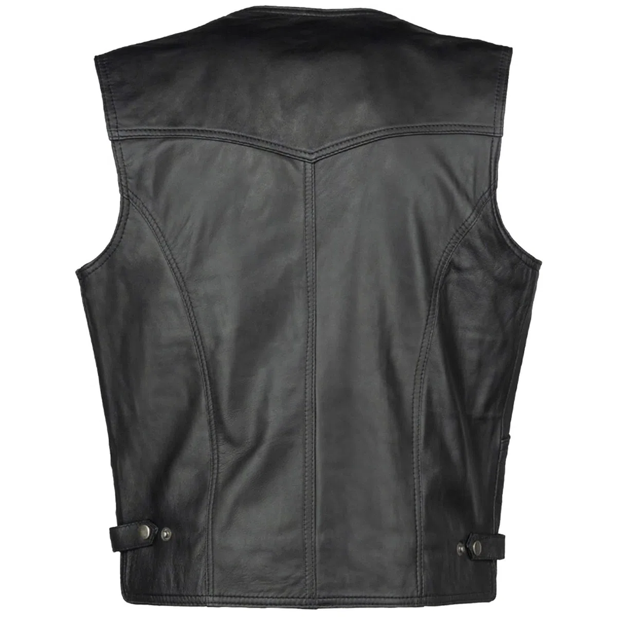 URBAN 5884 Billie Chaleco de Cuero Genuino para Hombre estilo Biker, Chaleco de Piel de Motociclista, URBAN 5884, Cuero ovino Suave, Chaleco con cierre de Botón Hombre