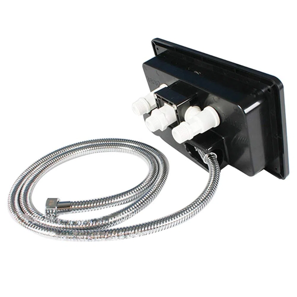 Kit de Caja de Ducha Exterior para Caravana, MoreChoice Caja de Ducha Exterior con Cabezal de Ducha Manguera Grifo Interruptor de Frío Caliente Accesorios para Autocaravana para Barco Caravana,Negro