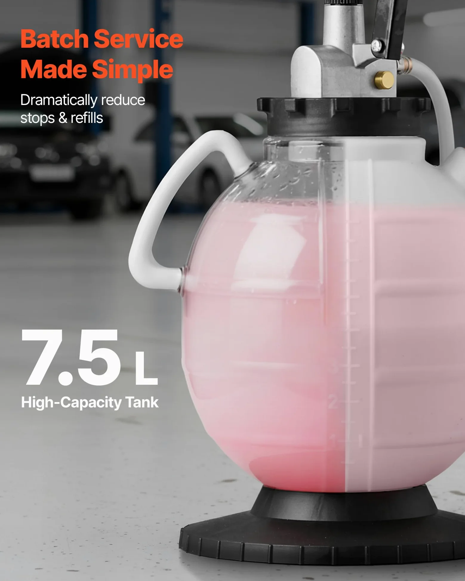 VEVOR Bomba de Líquido de Transmisión Manual Capacidad 7,5 L, Kit de Llenador de Aceite, con 8 Adaptadores de ATF y Manguera de 150 cm, Tanque HDPE, Dispensador de Aceite para Coches Barcos Motos