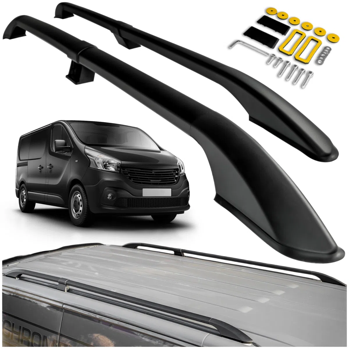 CHROMEMASTER | Compatible con Renault Trafic 3 Short L1 2014+ | Barras Portaequipajes, Rieles de Techo; Se Utilizan para el Montaje de Portaequipajes de Techo, Cajas de Techo o Portabicicletas